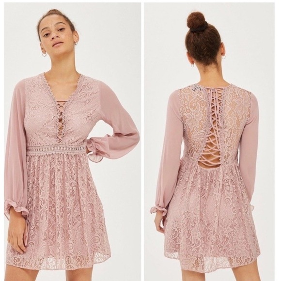 Topshop Lace Detail Mini Tie Dress Women's Size 4 - Picture 1 of 8